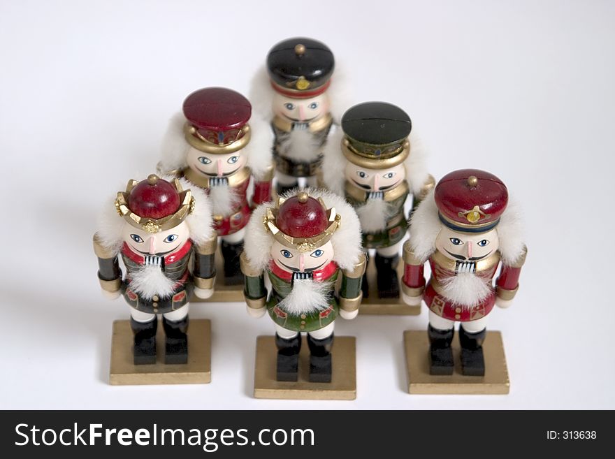 Five nutcrackers in a pyramid