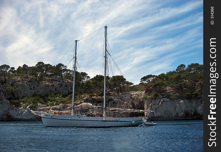 Sailing yacht anchored in bay