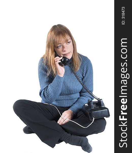 Isolated woman on phone. Isolated woman on phone