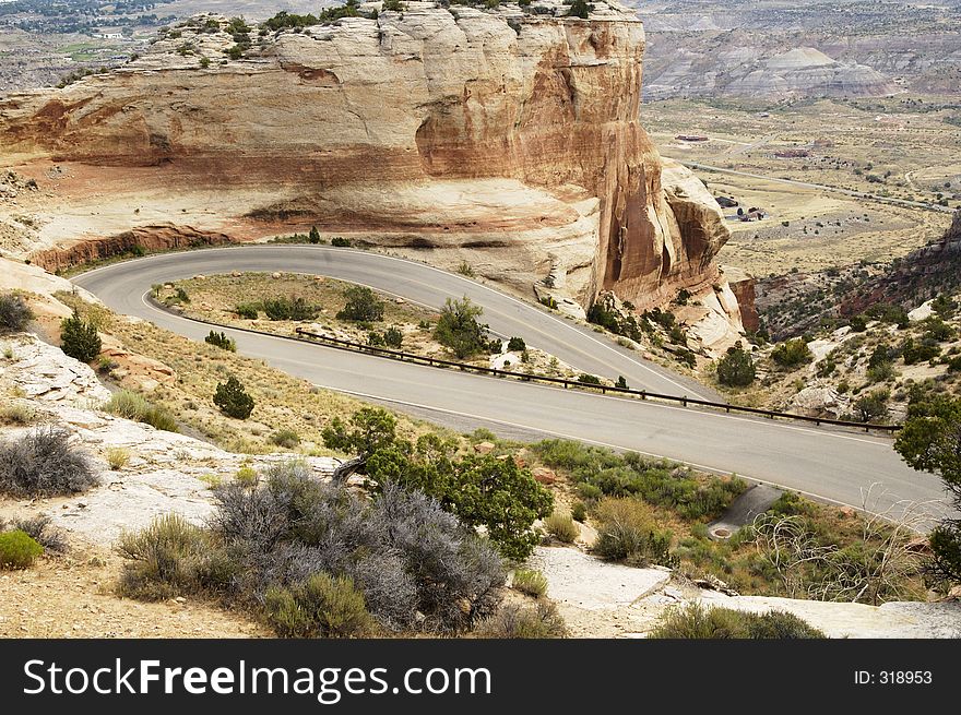Winding road through the Colorado National Monument. Winding road through the Colorado National Monument.