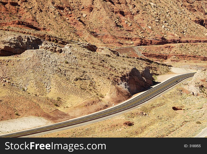 Highway past Arches National Park. Highway past Arches National Park.