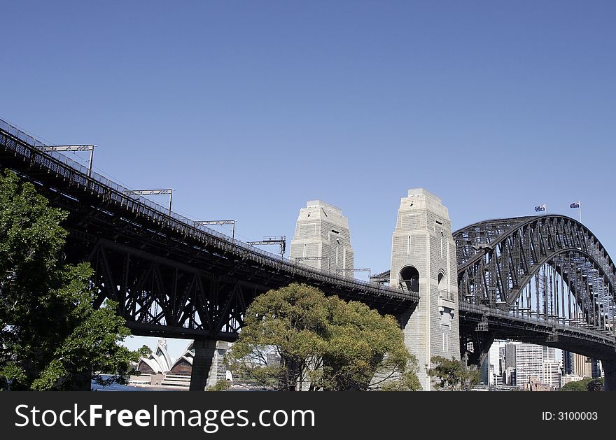 Sydney Harbour Bridge On A Sunny Day, Clear Blue Sky, Australia