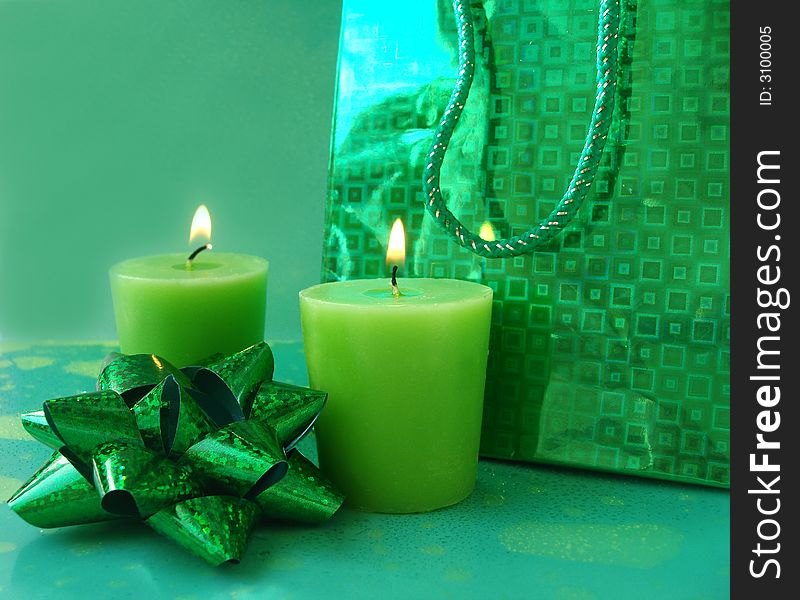 Green Gift Bag And Candles