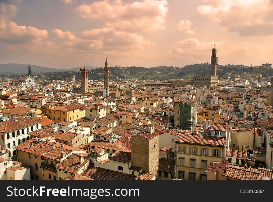 Aerial view on red roofs of Florence. Aerial view on red roofs of Florence.