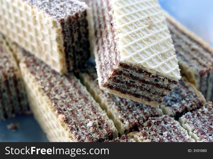 Wafers with a nougat cream - close up image