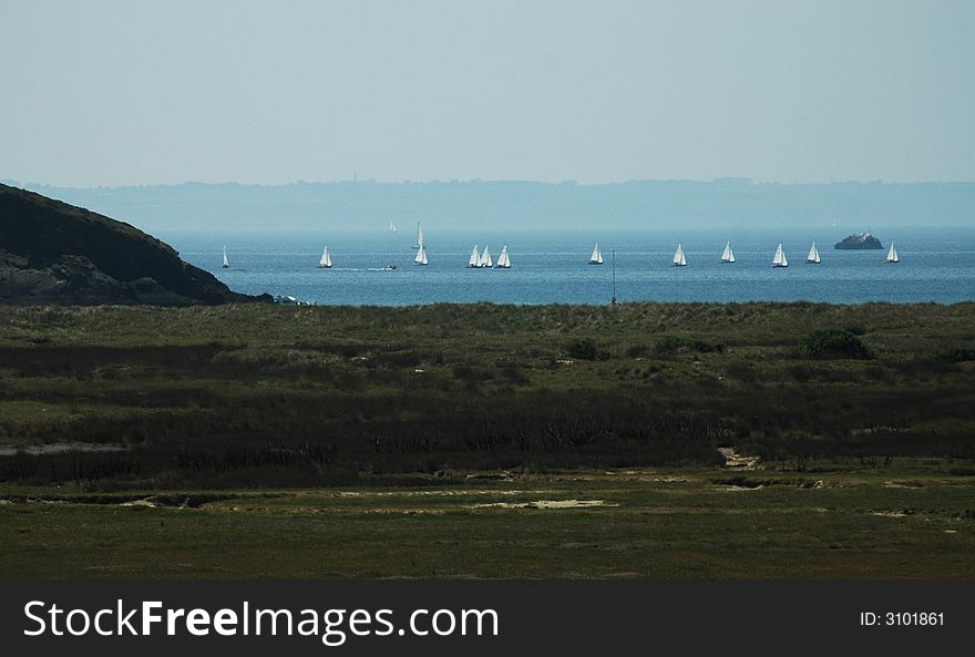 Sailing-ships near the coast in Brittany. Sailing-ships near the coast in Brittany