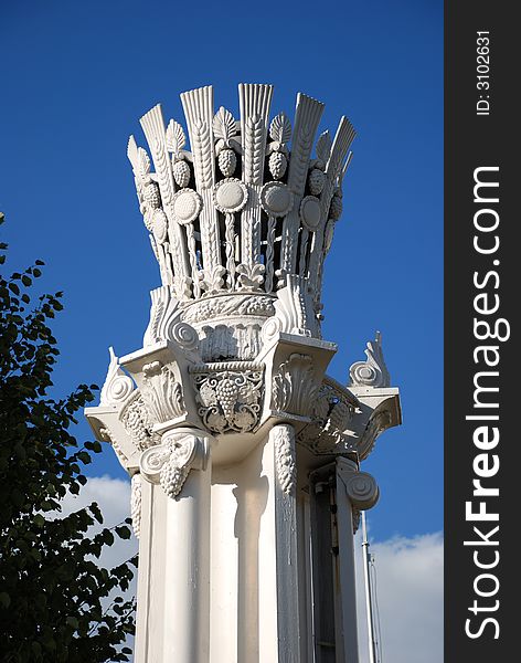 White decoration column. Moscow, Russia.