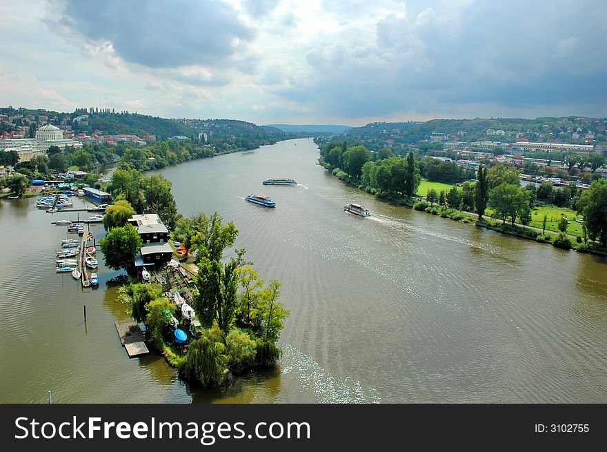 Cityscape of prague and vltava river