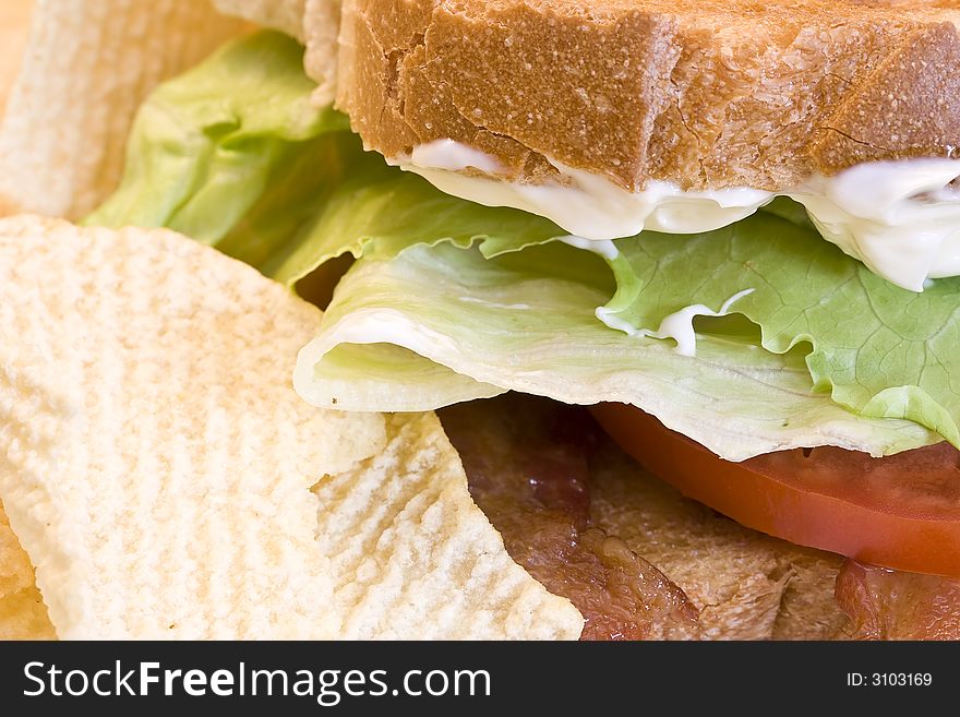A fresh BLT sandwich with lots of bacon, fresh tomatoes, lettuce and mayo
