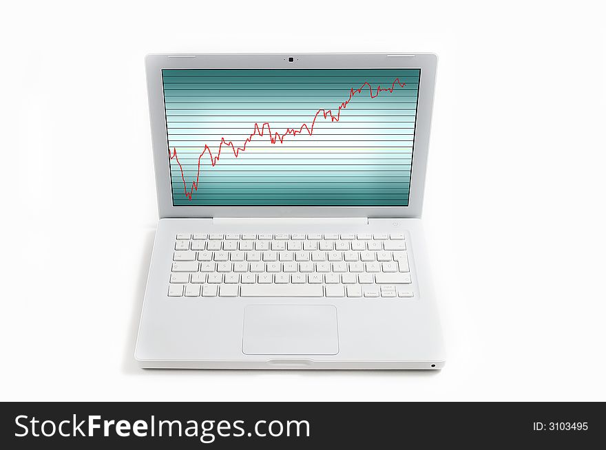 White laptop computer with chart on screen