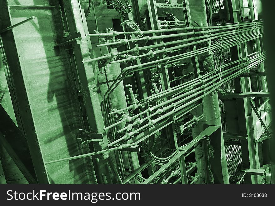 Different types of pipes inside energy plant