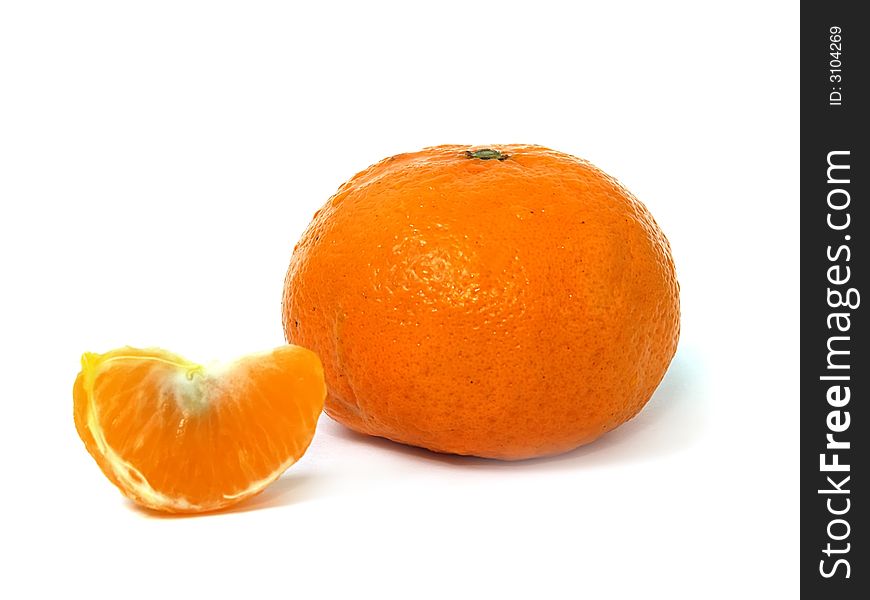 Isolated lobules of tangerine with clipping path. Shadow is not included with the clipping path.