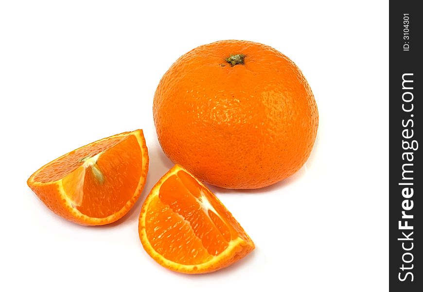 Isolated lobules of tangerine with clipping path. Shadow is not included with the clipping path.