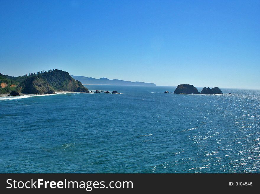 View of Cannon Beach Oregon as seen from Ecola Park looking South