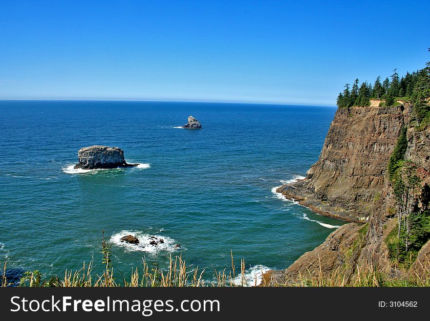 View of Cannon Beach Oregon as seen from Ecola Park looking South