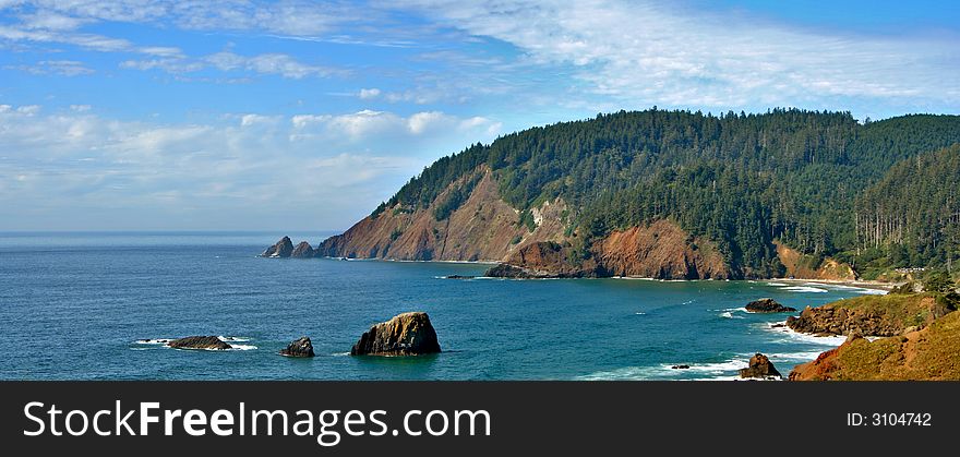 View of Cannon Beach Oregon as seen from Ecola Park looking South