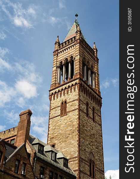 Looking up at one of the oldest church towers in boston. Looking up at one of the oldest church towers in boston