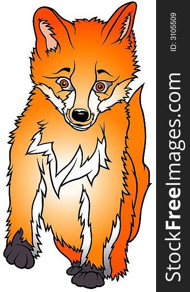 Fox 6 - coloured cartoon illustration as vector - Sitting Fox