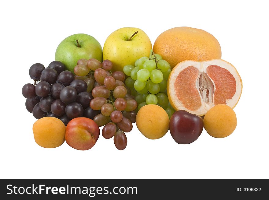 Colorful fruits on white background