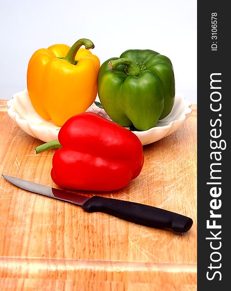 Fresh bell peppers ready to be sliced. Fresh bell peppers ready to be sliced