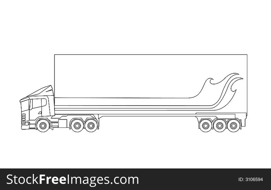 Black and white illustration of a lorry