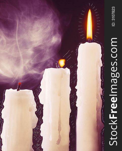 Three candles on a black background