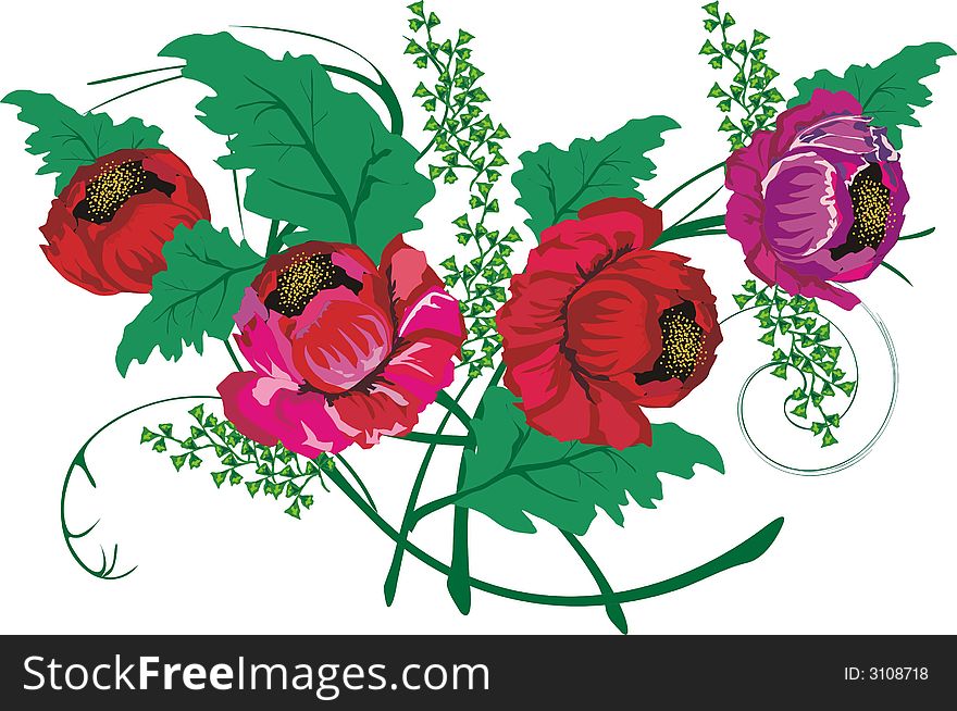 Illustration with red poppy decoration