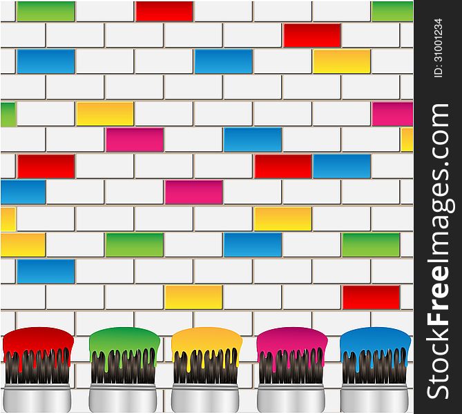 White and coloured bricks and brushes with a paint