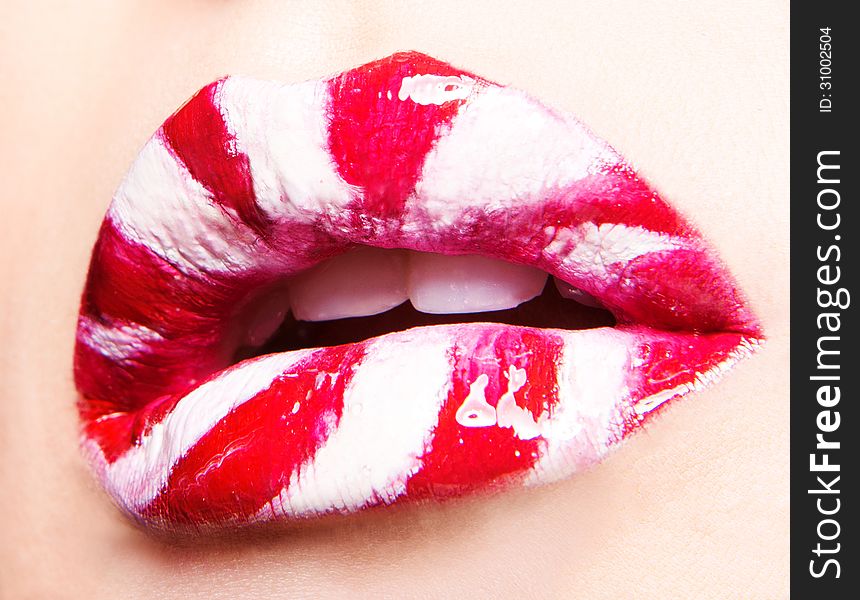 Close up of original creative make up on lips. Close up of original creative make up on lips