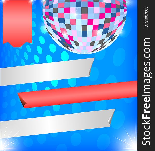 Vector background with elements of disco ball and banner. Vector background with elements of disco ball and banner