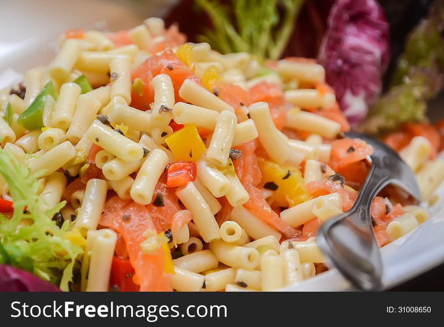 Pasta salad on a white plate