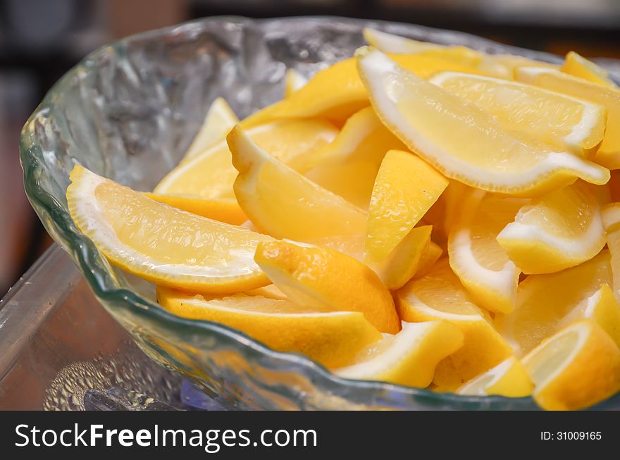 Sliced lemon on a plate