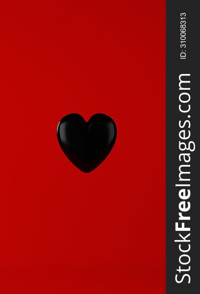 Abstract Background Single Black Heart On Red Background. 3D Rendering.