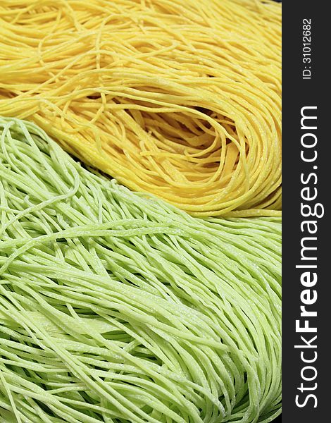 Yellow and green chinese noodle