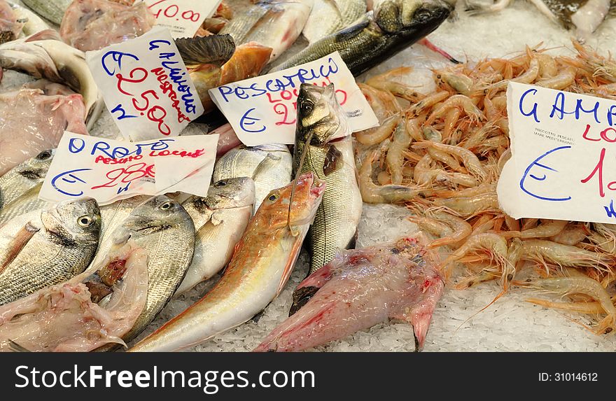 Colored fish in italian market