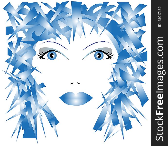 Illustration of woman's face in shades of blue. Illustration of woman's face in shades of blue