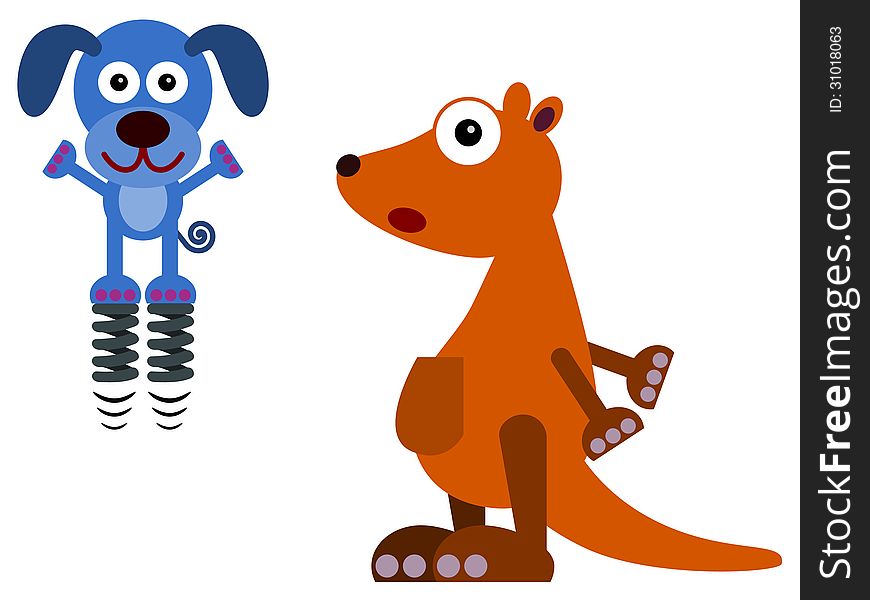 A humorous illustration of a dog wearing springs who wished to be a kangaroo. A humorous illustration of a dog wearing springs who wished to be a kangaroo
