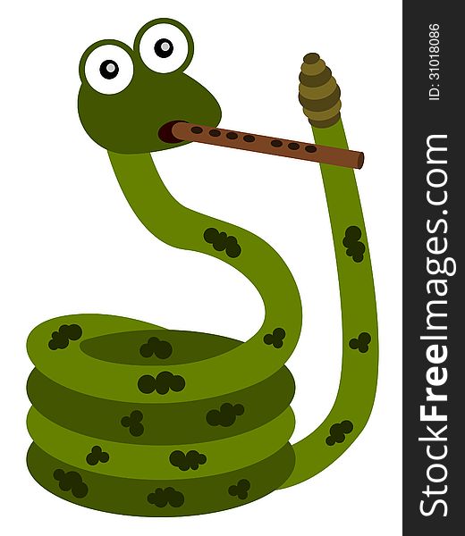 An illustration of a snake blowing a flute. An illustration of a snake blowing a flute