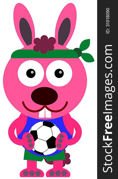 A cartoon illustration of a bunny wearing soccer player's clothes and holding a soccer ball. A cartoon illustration of a bunny wearing soccer player's clothes and holding a soccer ball