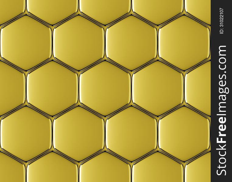 Golden metal surface of hexagons seamless background