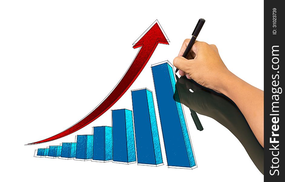 Male hand sketching growth graph. Male hand sketching growth graph