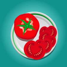 Tomato On A Plate With Slices Stock Images
