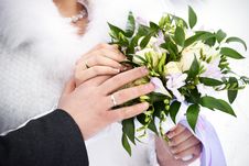 Hands With Wedding Gold Rings And Flowers Stock Photos Hands With Wedding Gold Rings And Flowers Stock Photos