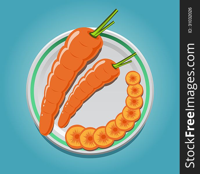 Vector illustration of carrots on a plate with slices