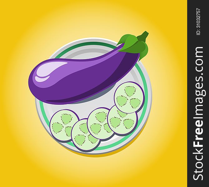 Vector illustration of eggplant on a plate with slices