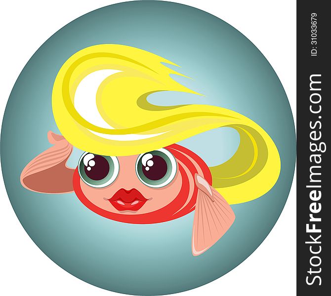 Illustration of a cute blonde little fish in a circle