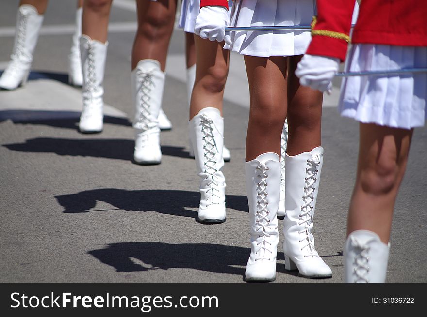 Majorettes during a street performance