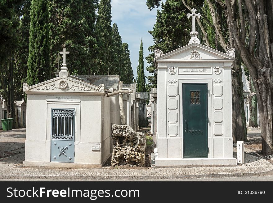 Tombs in a cemetery in Lisbon, Portugal