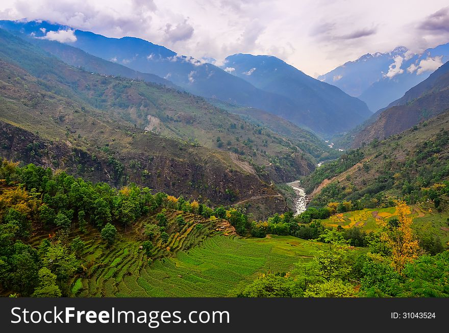 Tropical Landscape Mountain Valley, Annapurna Area, Nepal