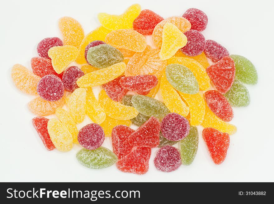 Colorful jelly candies on white.